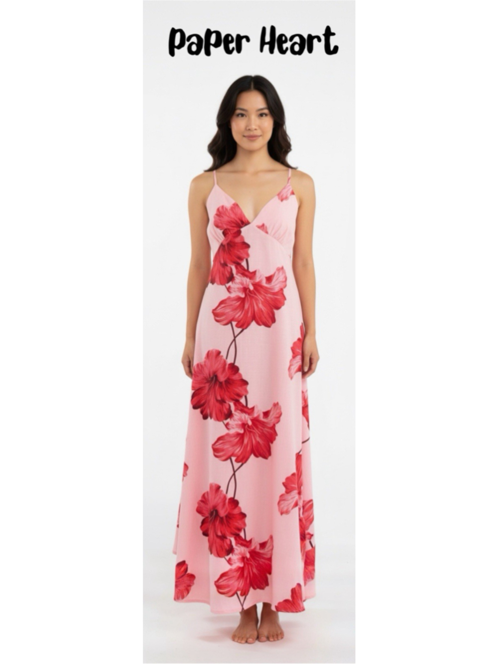 Women's Paper Heart Linen Blend Floral‎ Maxi Dress
